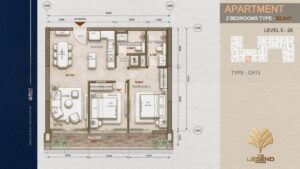 Layout căn hộ 2 PN The Legend City